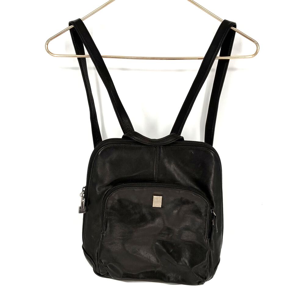 Perlina Black Leather Backpack Purse Women's Shoulder Bag Genuine Leather